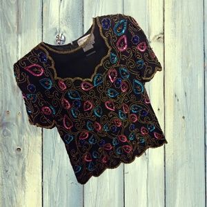 Luxurious 100% Silk Shinny Sequins Blouse